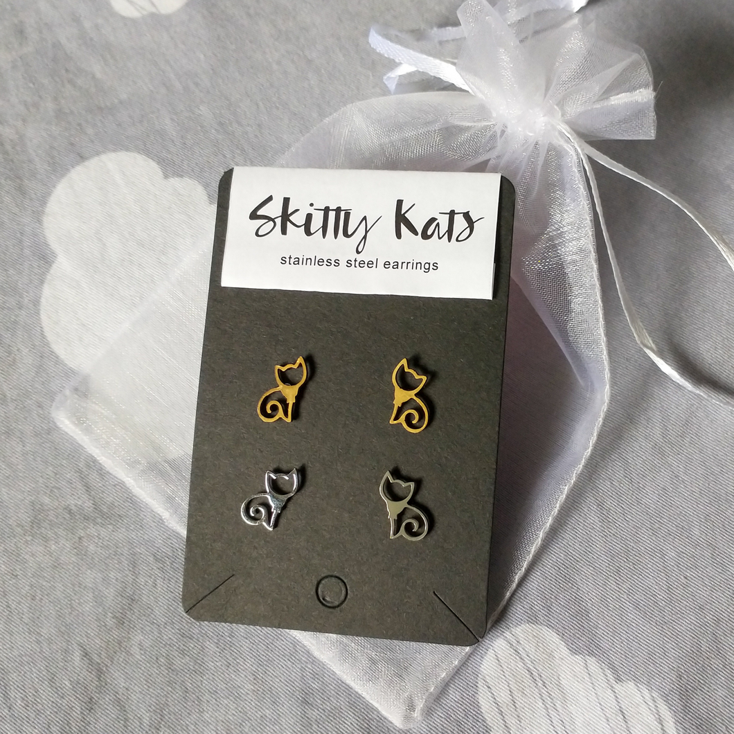Cat Earrings Set (gold and silver)